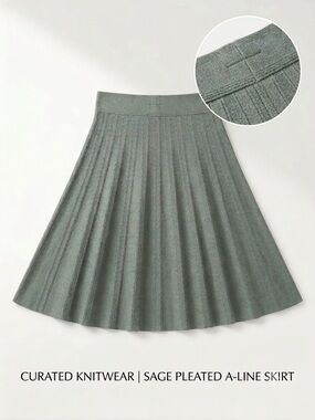 H&M Sage Pleated A-Line Skirt - Sage Green